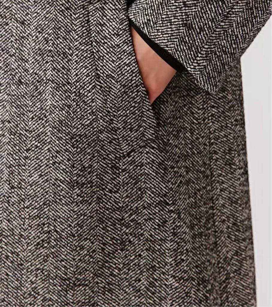 2025 Autumn Women's Wool Blend Tweed Mid-Length Lapel Coat