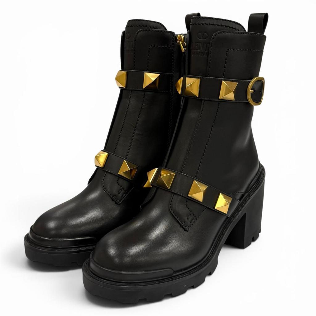 Excellent Valentino Garavani Short Boots Black Leather Women 37.5 WW2S0CJ2 Used