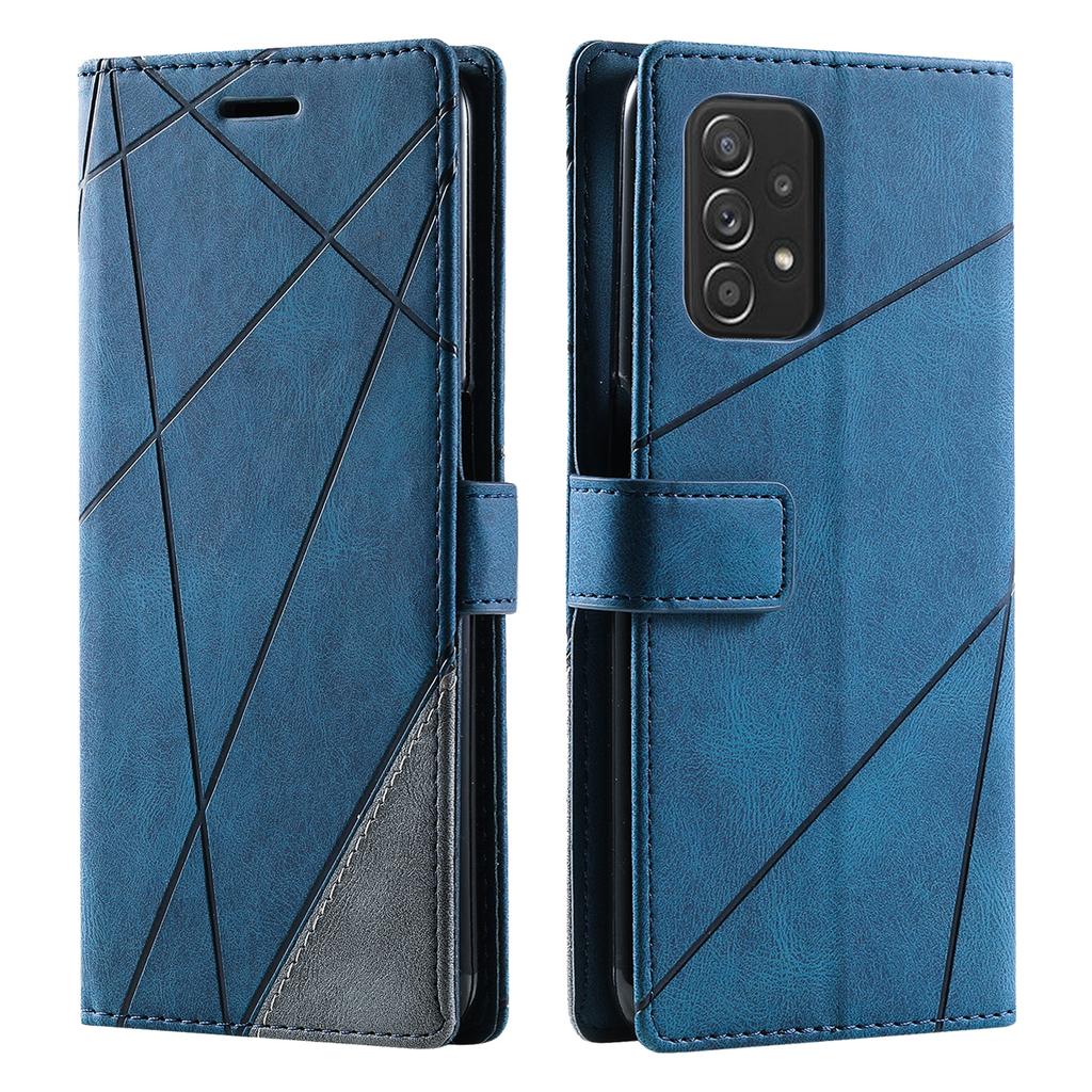 For Samsung Galaxy A53 5G Wallet Case Lines Imprinted Skin-touch Leather Phone Cover