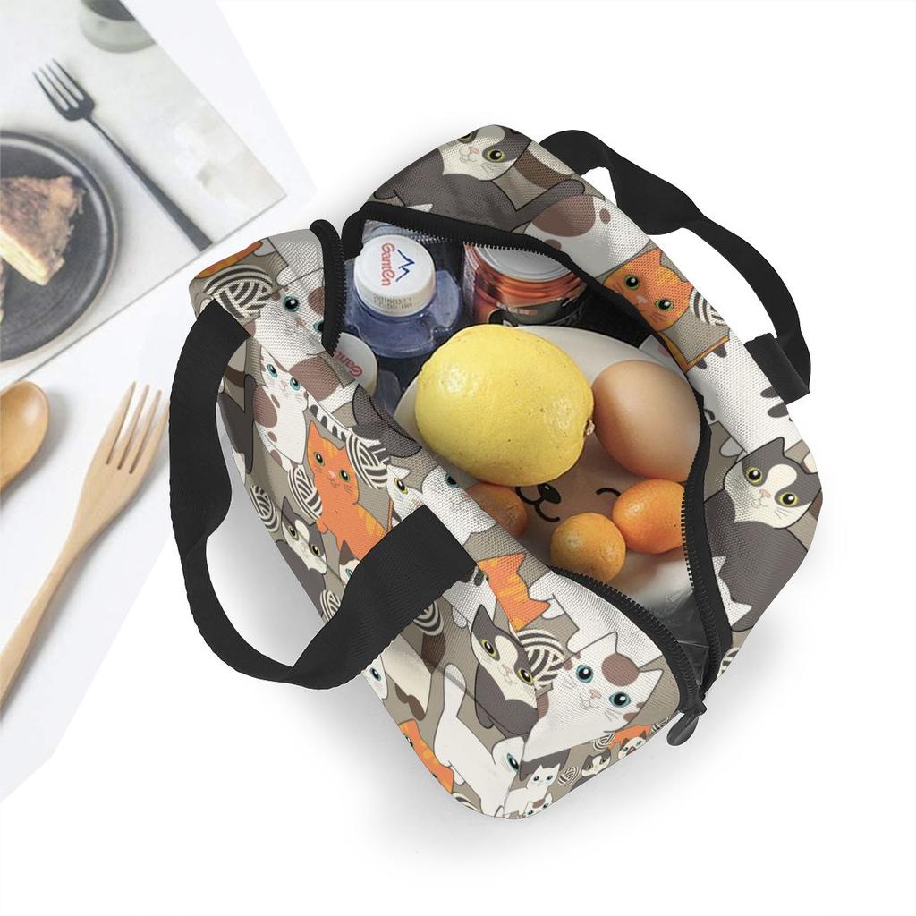 Insulated Lunch Bag Thermal Funny Cartoon Cats Tote Bags Cooler Picnic Food Lunch Box Bag For Kids Women Girls Men Children