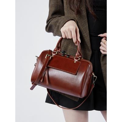New Genuine Leather Boston Pillow Bag Fashionable Casual Handbag Cowhide Single Shoulder Crossbody Women's Bag