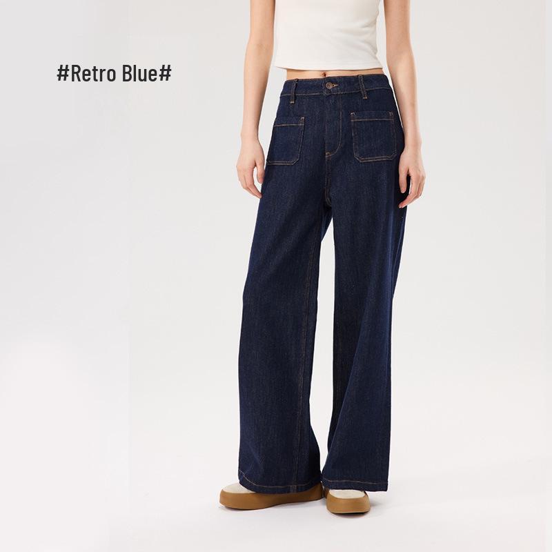 

Women s Retro Blue Straight Leg Jeans with Weave Pocket - Slimming and Leg Lengthening Design M