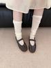 Women Japanese Ballet White Stackable Socks, Spliced Vertical Pattern Mesh Breathable Mid‑Calf Stockings