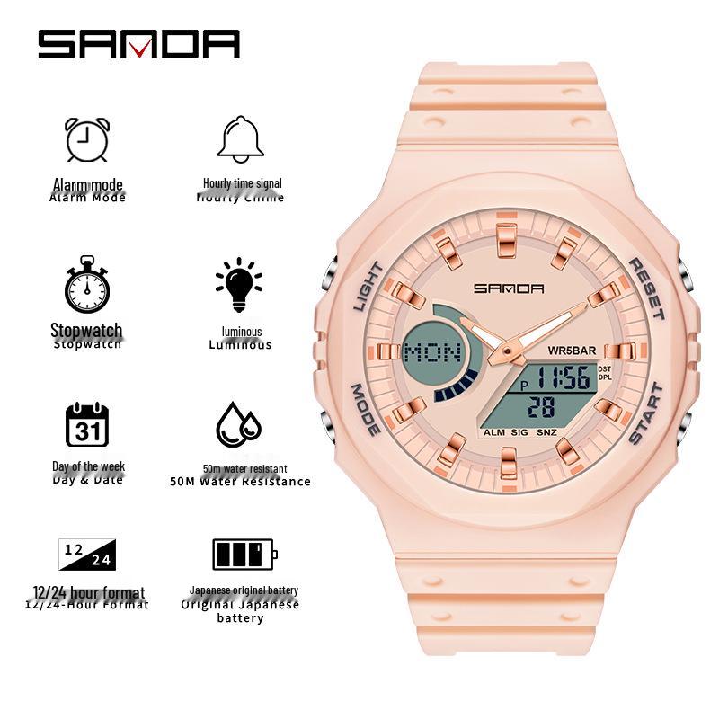 Sanda Trendy Luminous Waterproof Multifunctional Unisex Electronic Watch