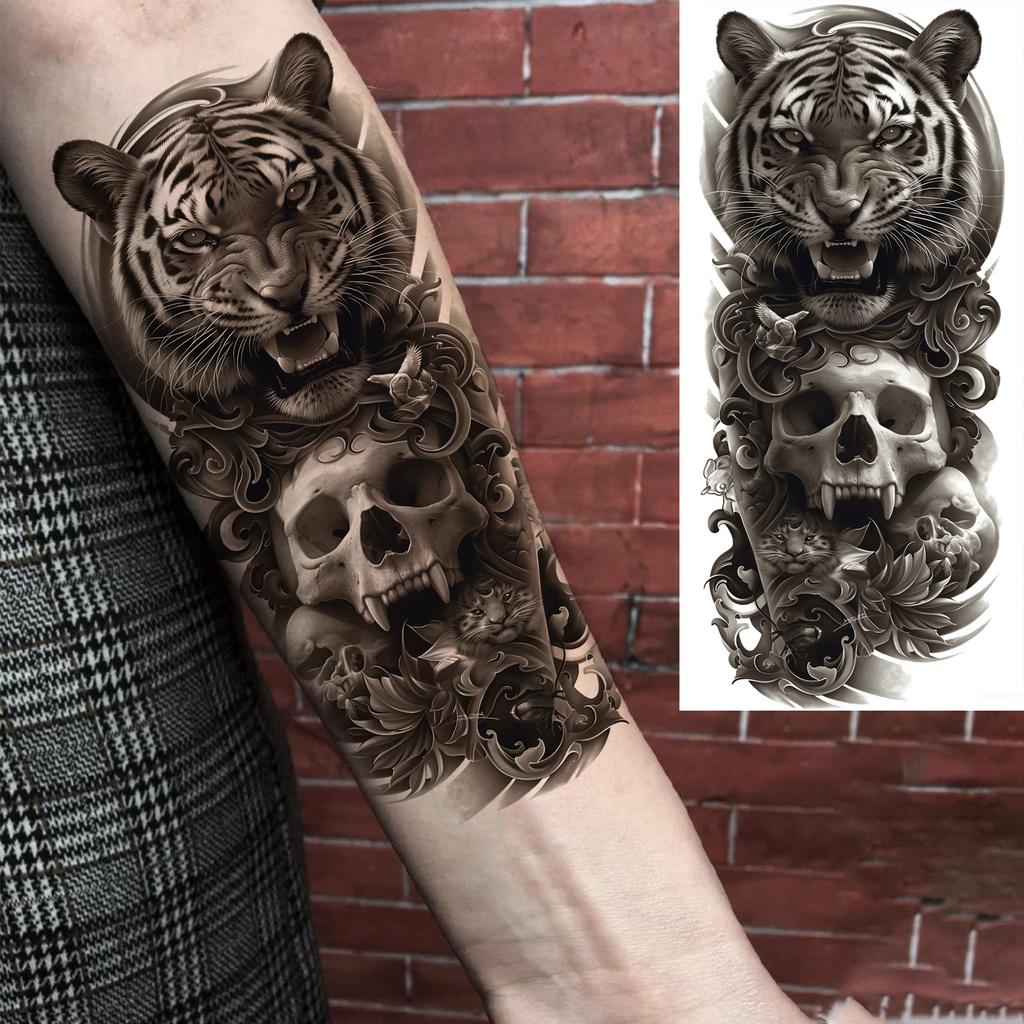 1 Sheet Realistic Fake Tiger Temporary Tattoos Sticker For Men Women Adults Water Transfer Transferable Tattoo Sleeve Waist Arm