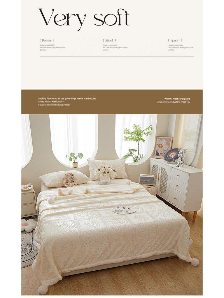 G5Z Coral Fleece Office Nap Blanket - Snow Rabbit Velvet Jacquard Shawl