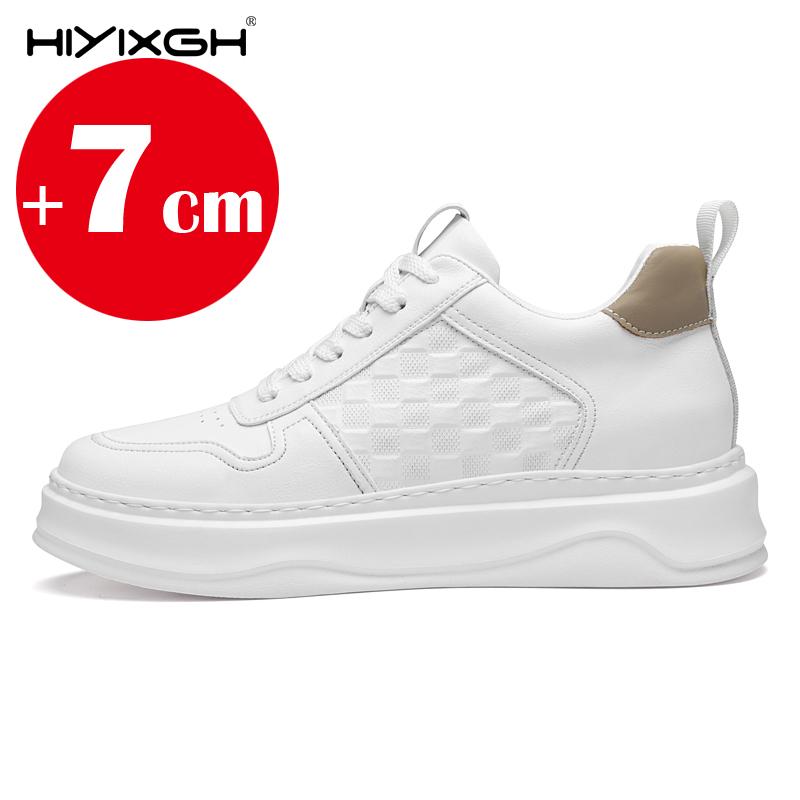 Nové bílé párové ležérní platformové tenisky se 7cm zvýšením výšky, lehké s tlustou podrážkou, mladistvé a stylové kožené boty s výtahem