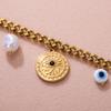 Golden Tone Stainless Steel Evil Eye Charm Bracelet with Freshwater Pearl for Women
