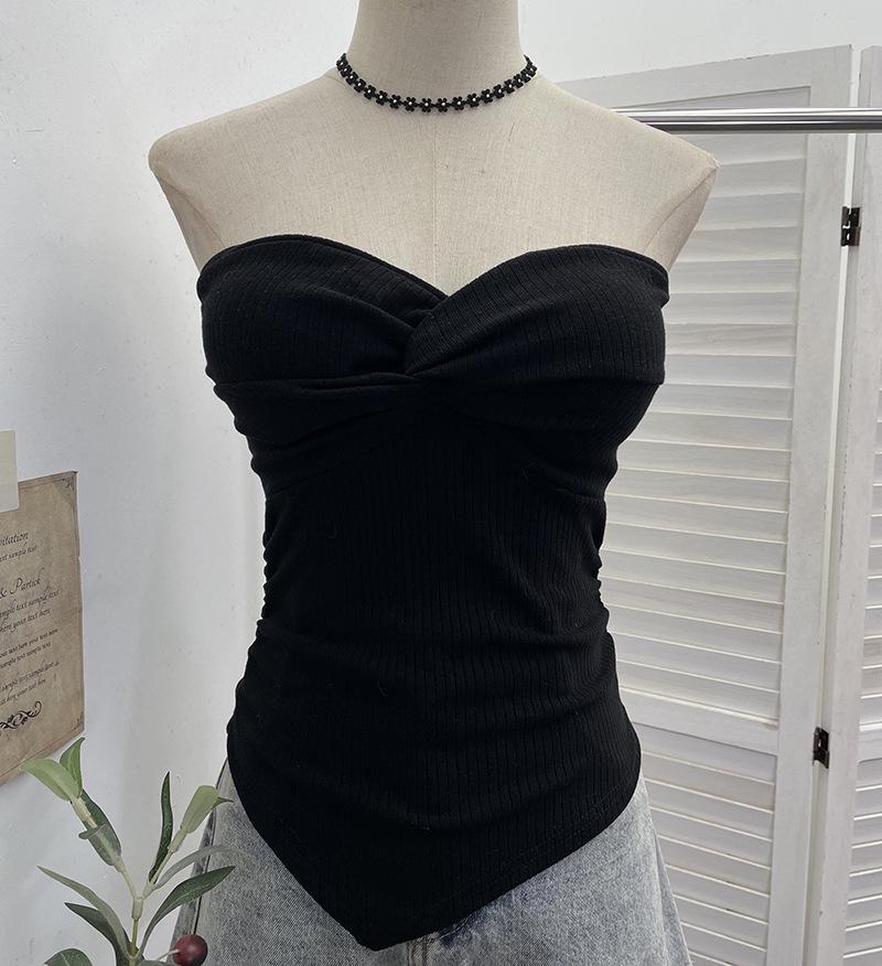 

American Spicy Girl Knotted Cross Knit Bandeau Top with Padded Cups One Size чорний