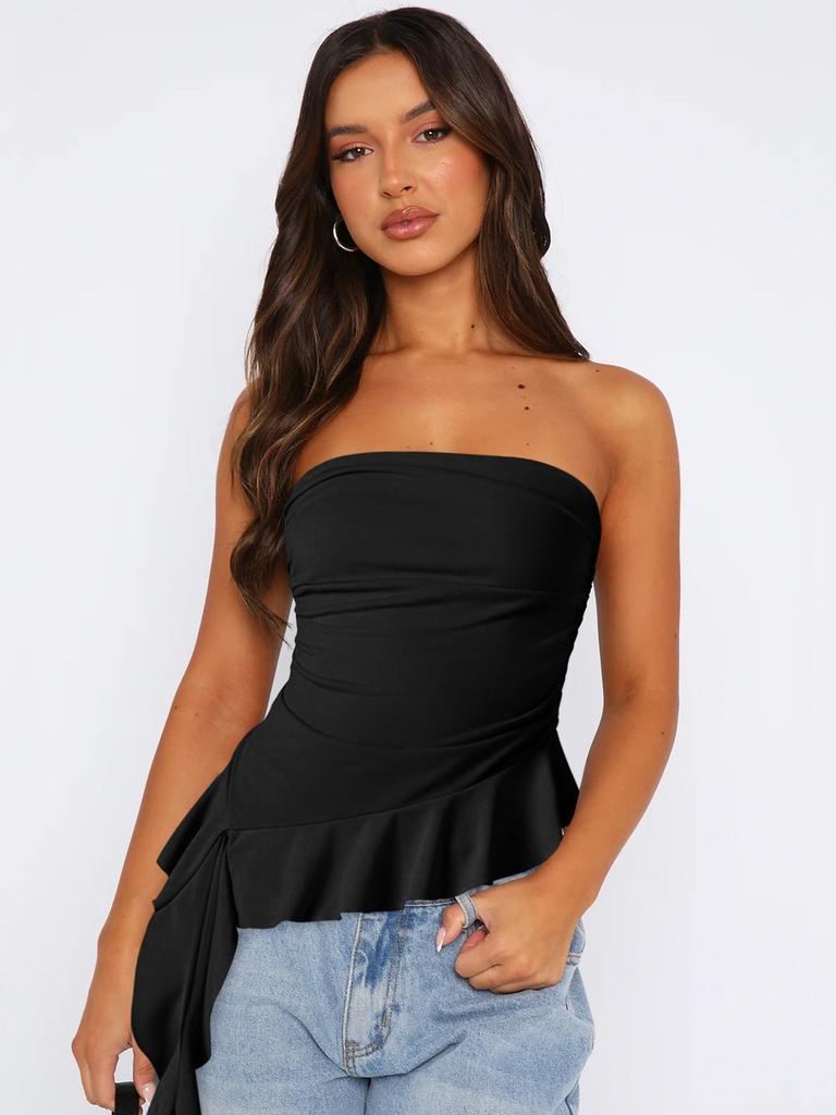 Y2k Slim Fit Sexy Bare Shoulder Top With Tassels For Summer Party