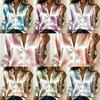 Dames satijnen blouse met lange mouwen tropische palmbladprint revers enkele knoop losse kantoor tops