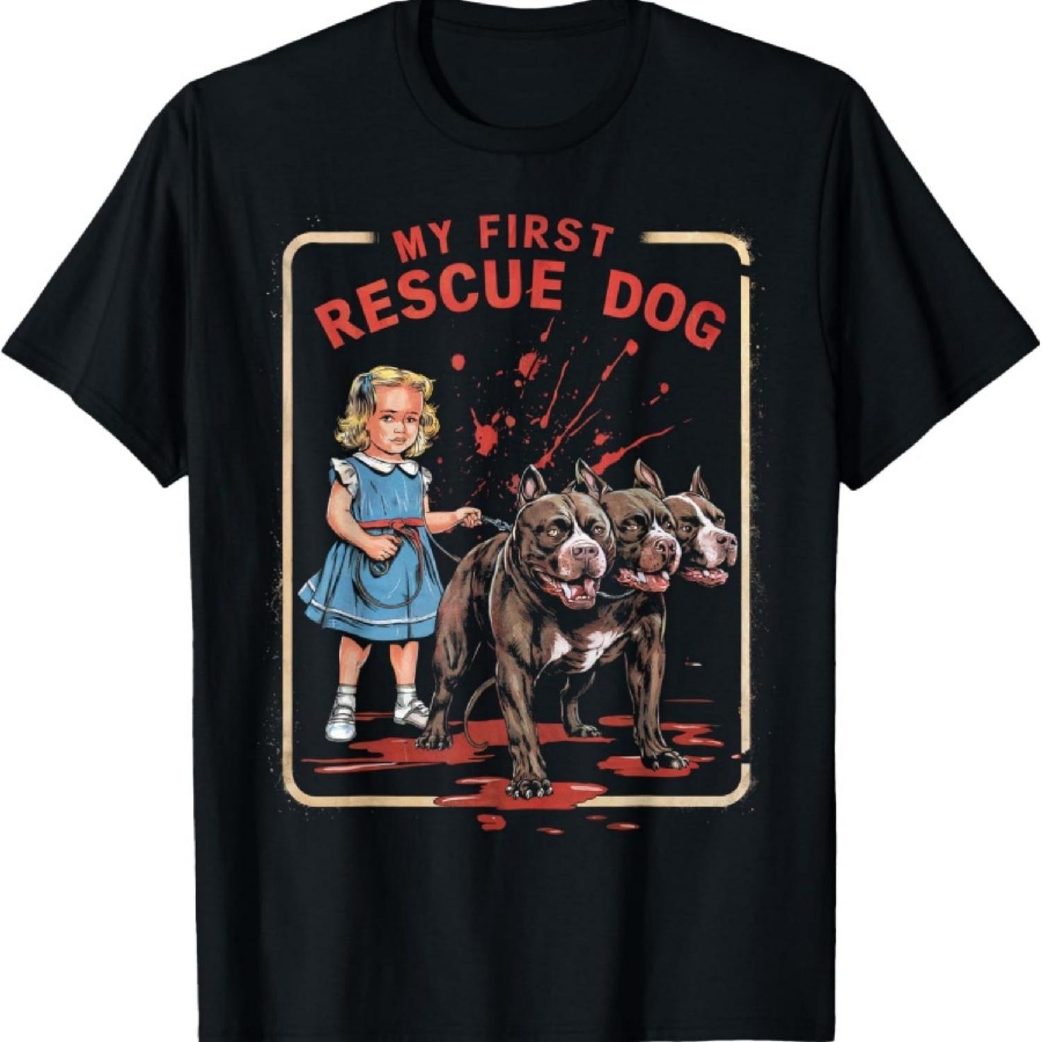 Vintage Horror Movie Lover Retro Halloween Shirt Rescue Dog T-Shirt S
