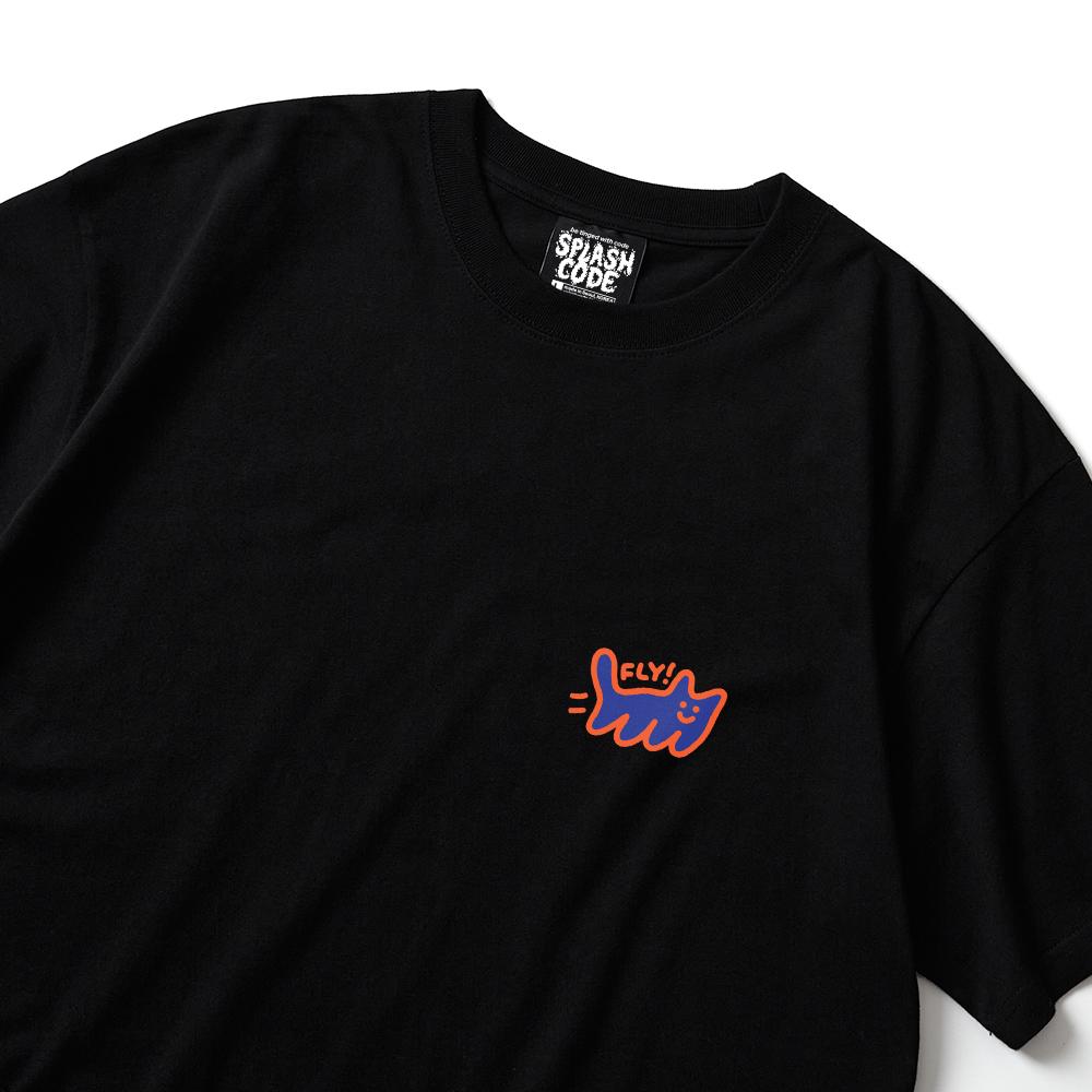 Seupeullaesikodeu Short Sleeve T-Shirt Black - Flying Cat