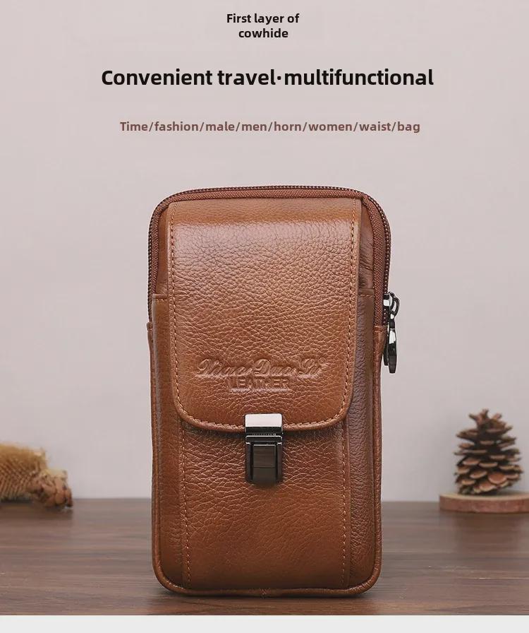 Xiaoduoli Men's Leather Mobile Phone Waist Bag for 5.5"/6.5" Phones with Belt, Cowhide ID Holder 
