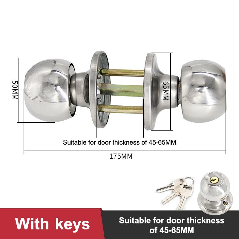 Stainless Steel Round Keyless Bathroom Door Handle With Lock And Keys Knobs Room Accessories Metal Rotation For Bedrooms Knobset
