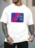 Unisex Crew Neck Tee Neon Coffee Cup Bean Art Print Short Sleeve Loose Oversized Male Daily Casual Soft Breathable Basic Wear Top