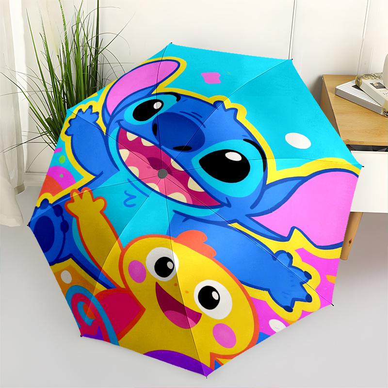 Stitch, Lilo Automatisches Öffnungs- und Schließschirm, Kompakter Reiseschirm, Leicht und Tragbar, Geeignet für Strand Pendeln Geschäfts