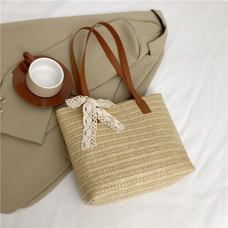 Large Capacity Shoulder Big Bag Women's 2025 New Woven Beach Bag Foreign Style Underarm Commuter Tote Straw Bag