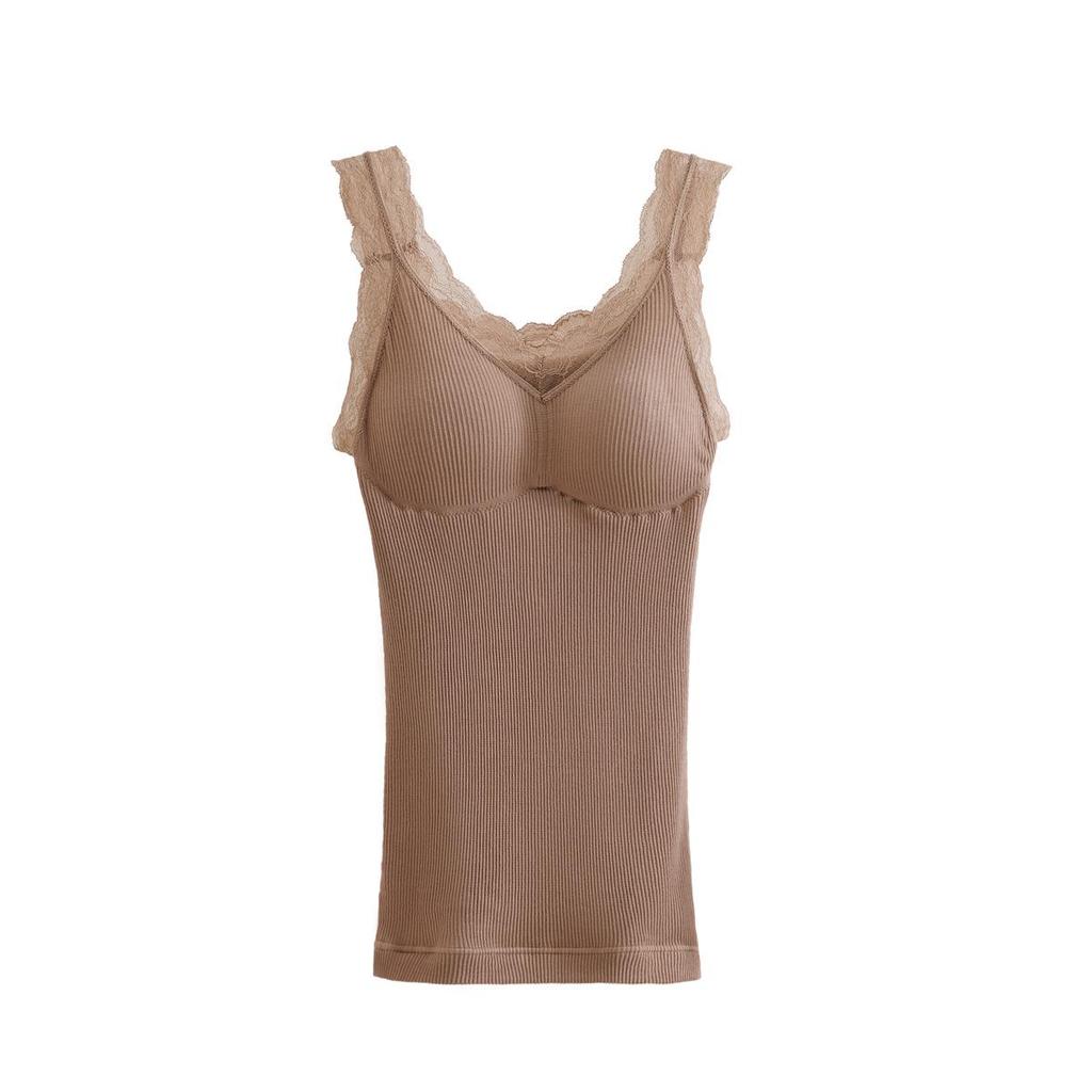 Women's Fleece-Lined Lace Camisole, Slim Fit Vest with Chest Pads.