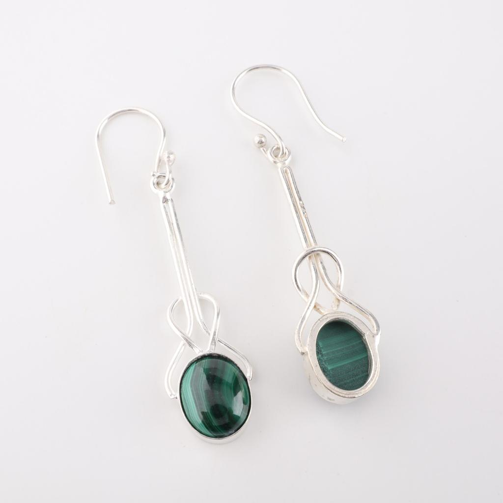 Natural Malachite Gemstone 925 Sterling Silver Jewelry Handmade Earrings 1.76" EE-171-24