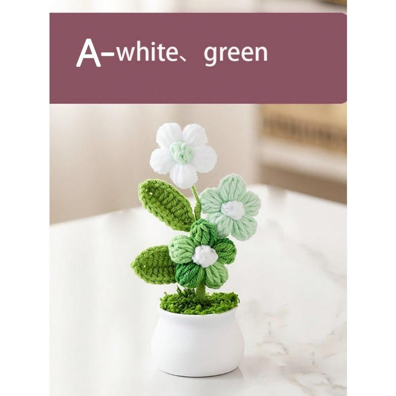 Chic Knitted Crochet Plant with Artificial Flowers - Crochet Flowers Crochet Flower Bouquet for Home and Holiday Decor Best Gifts Birthday A