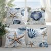 Vintage Starfish Shell Pillow Covers Illustration Pattern Cushion Covers Single Sided Coastal Nautical Decorative Home Decor