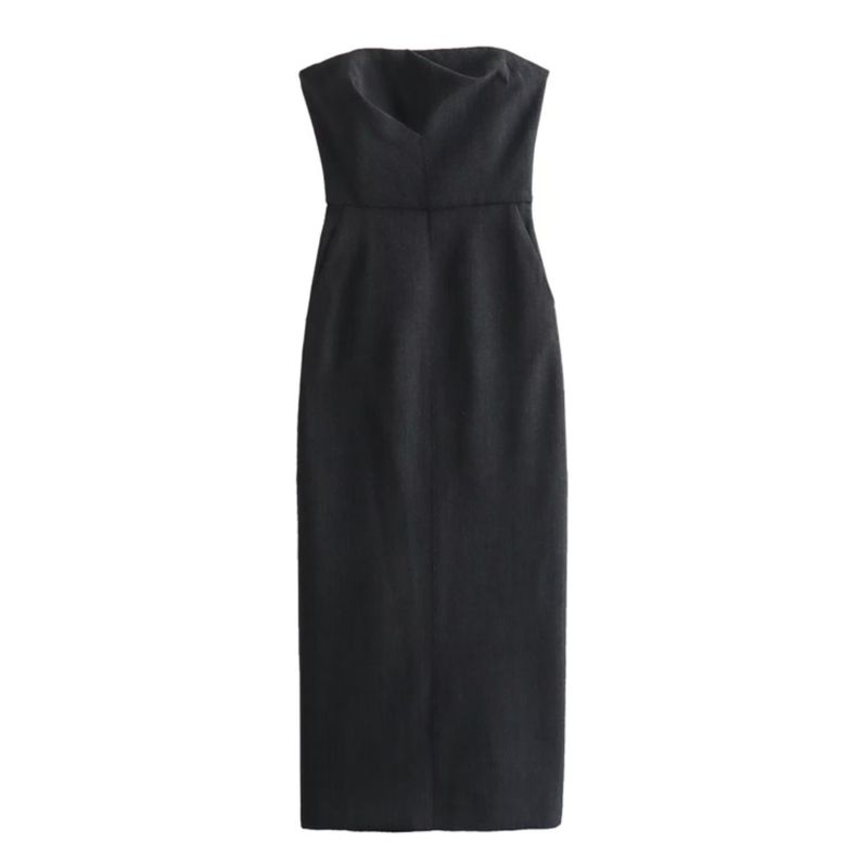 Za2025 Same Style European and American Women clothes Autumn New Sexy Style Sleeveless Slim Tube Top Mid-Length Dress