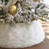 White Faux Fur Christmas Tree Collar Soft Plush Tree Skirt Style Base Cover Holiday Ornament for Home Garden Office