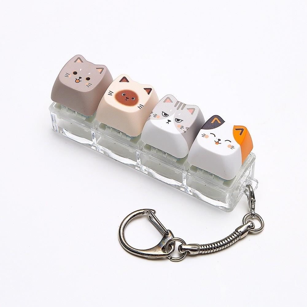 Cute Cat Keyboard Fidget Toy 4 Keys Mechanical Keyboard Keychain Gifts for Kitten Fans