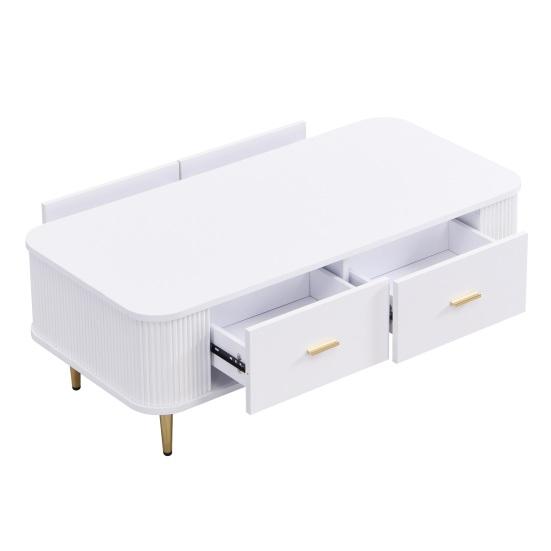 Center Table Coffee Golden Handles with Two Drawers Large Storage Space Curved Sofa Corners Wavy Side Storing MDF Rectangle Shape Tea Home Furniture
