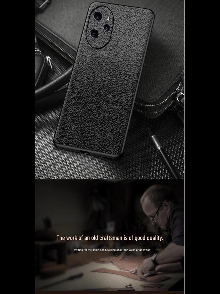 Husă de protecție din piele de vacă din seria Honor 70, model Litchi, all-inclusive, calitate superioară.