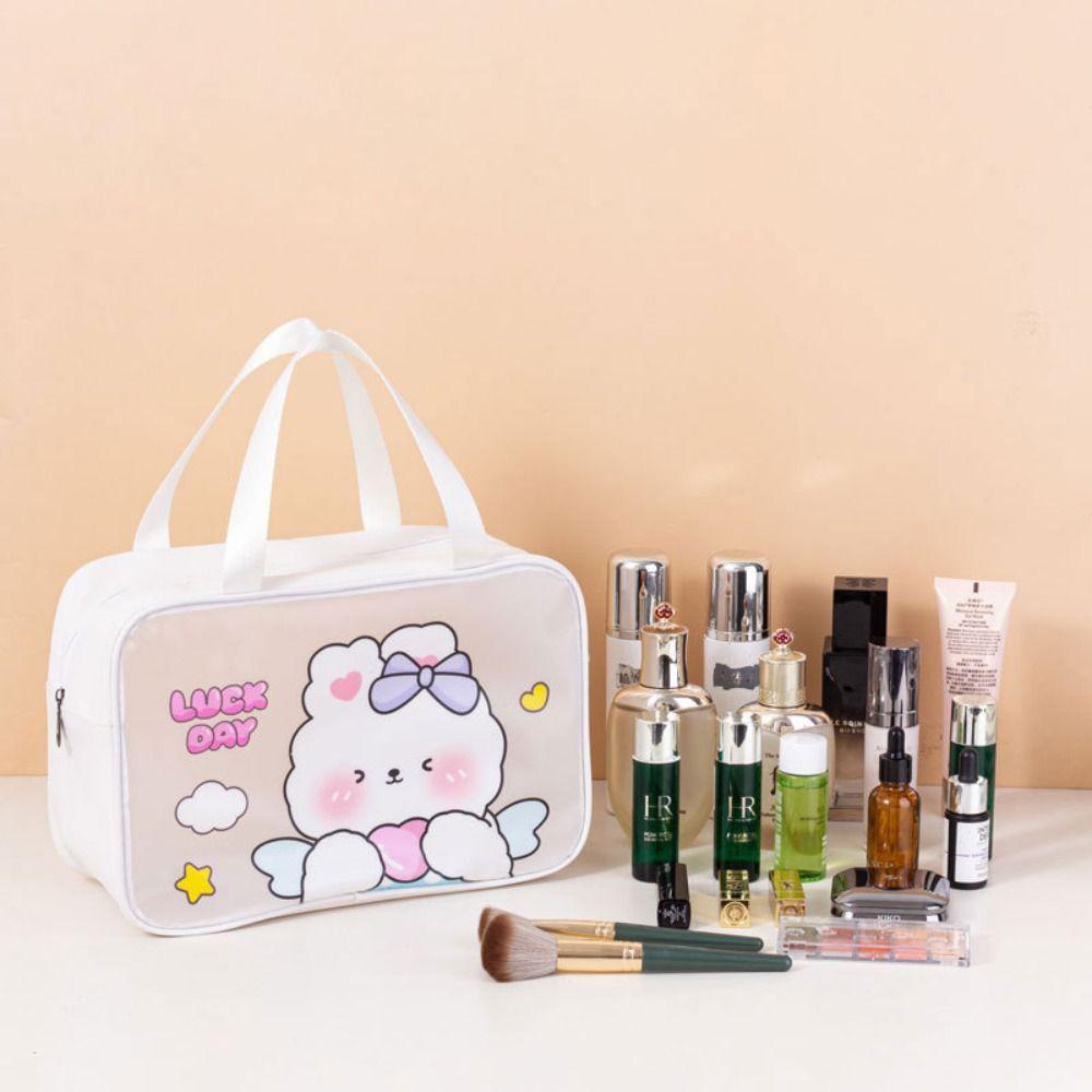 Portable Cartoon PVC Cosmetic Bag Ins Storage Bags Handbag Transparent Wash Bag  Travel