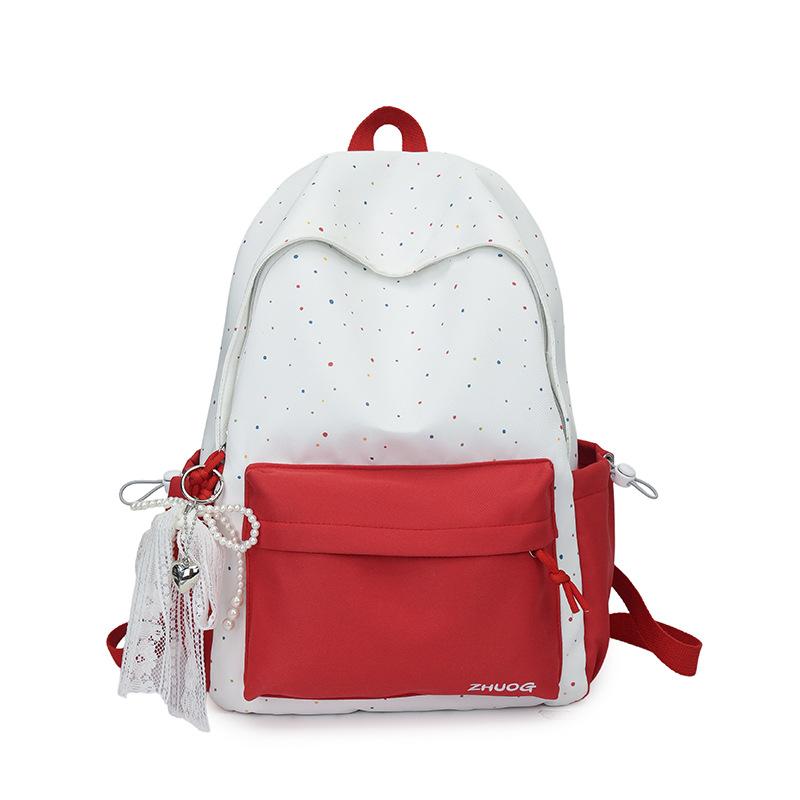 Schoolbag Peach Condensation Xiacai Dot Printing School Bag Junior High School Students Vitality Atmosphere Light and Versatile Commuter Backpack