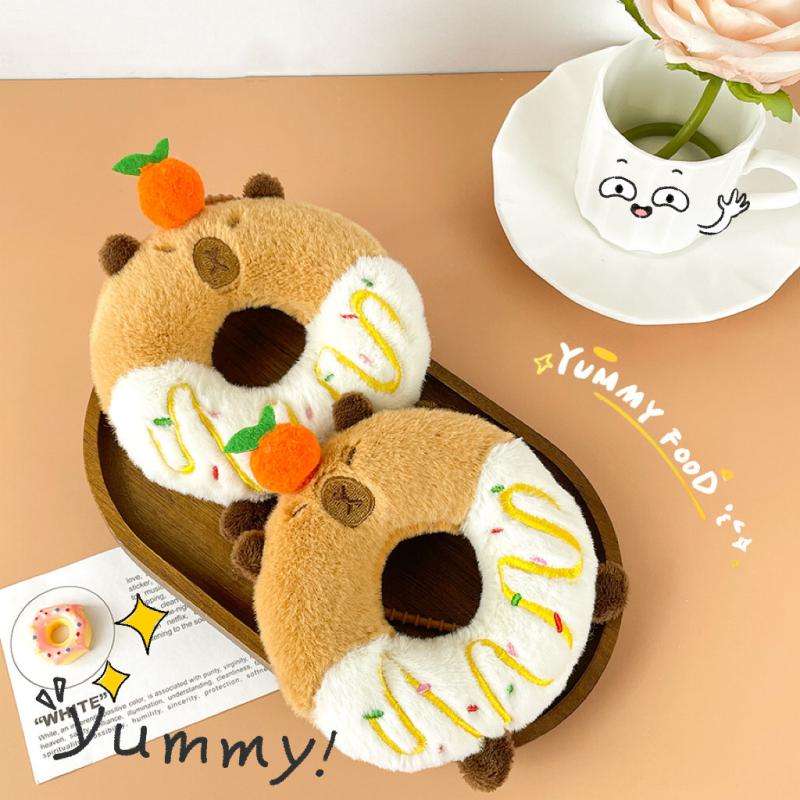 

Donut Capybara Keychain Doll With Lanyard Charm Adorable Backpack Pendant Soft Plush Bag Charm Ornament Decoration Toy Gift