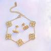 Clover Iced Out Zircon Anti Non Tarnish Free Stainless Steel Waterproof Fashion Jewelry Bracelets Necklaces Earrings Ringfs Set