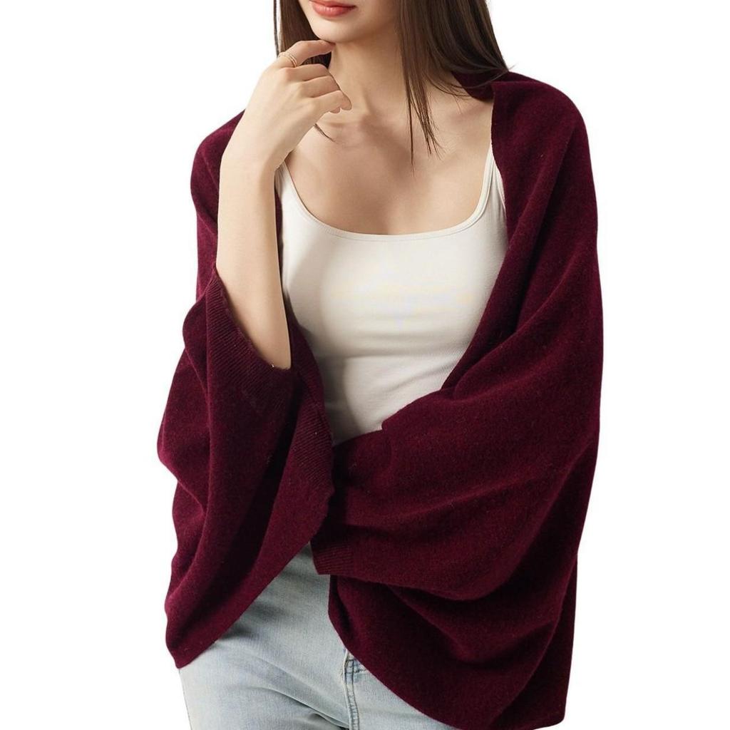 Women's Cozy Wool Shawl - Solid Color Knit for Autumn & Winter