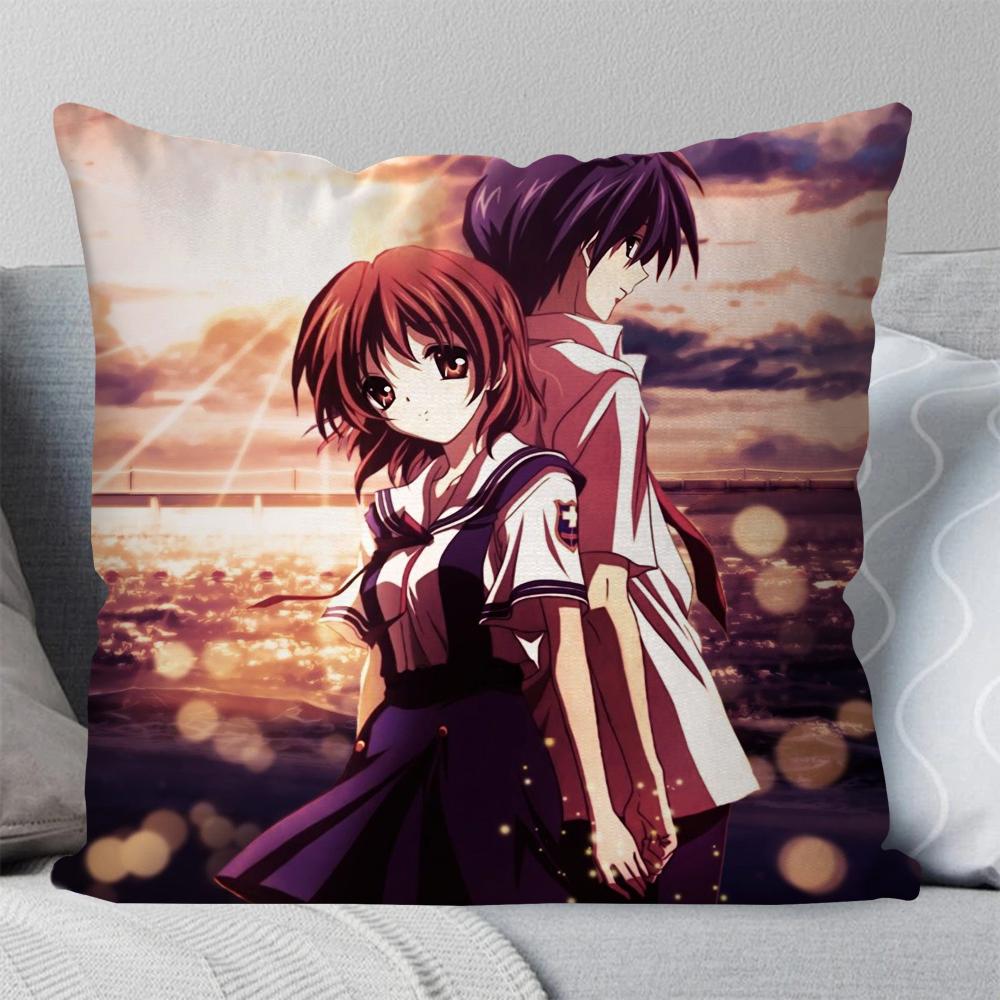 Japansk Anime Clannad Kuddfodral Fyrkantig Kudde Sovrum Soffa Fritid Komfortkudde Bil Vardagsrum Heminredning 40X40