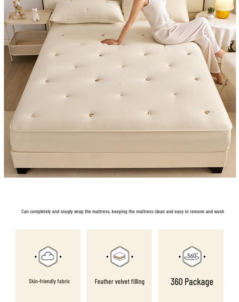 Washed Cotton Quilted Fitted Sheet - Solid Color, Full Wrap, Protective Cover for Home & Dormitory