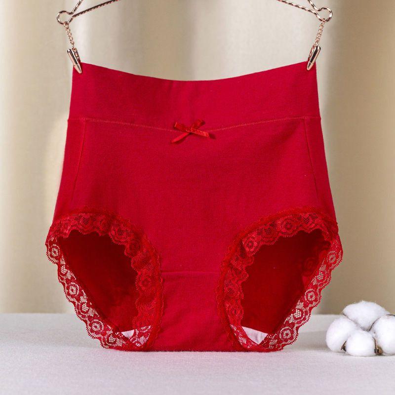 Lady Underpants High Waist Plus Slze Lace Trim Butt-covered Tummy Control Cotton Panties Seamless Comfort Daily Sport Briefs