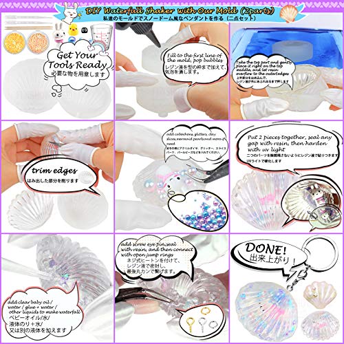 FUNSHOWCASE Shaker Mold Set, Resin Keychain, Strap, Silicone Mold, Film, Holographic Mold, Slicing Stick, Dropper, DIY Beginner Tools, Julie, 133-Piec
