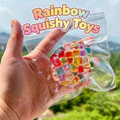 Tęczowe Kostki Lodu Koraliki Squishy Zabawki Super Miękkie Odstresowujące Powoli Podnoszące Sensoryczna Zabawka Fidget Zabawna Zabawka do Ściskania Odstresowująca Prezent