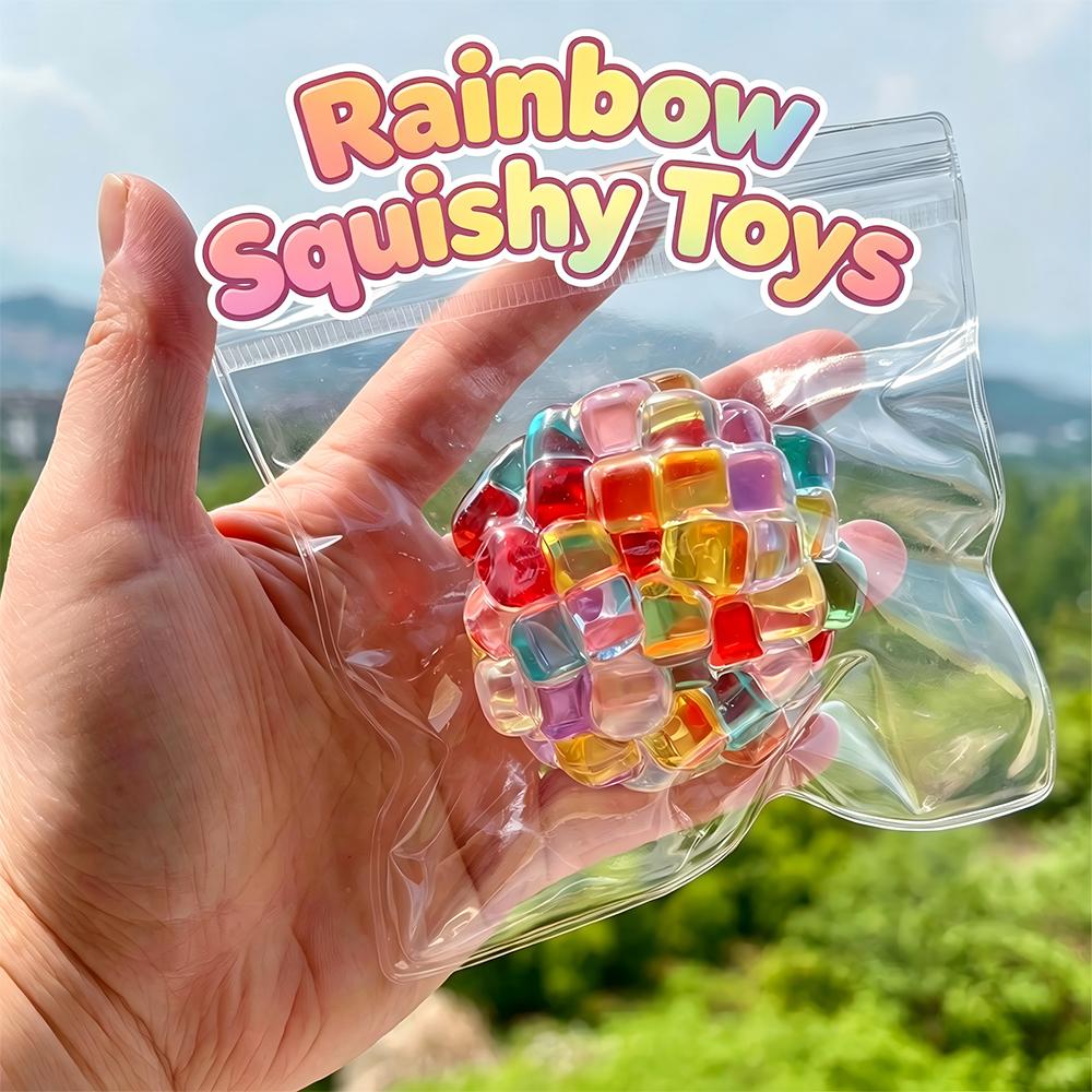 Rainbow Ice Cube Bead Squishy Toys Super Soft Stress Relief Slow Rising Sensory Fidget Toy Funny Decompression Squeeze Toys Gift