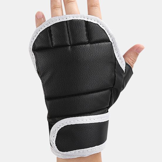 1 Pair Half-Finger Boxing Gloves Breathable Adjustable Fighting Punching Shock Absorbing Hand Wrist Protection Faux Leather Sparring Kickboxing Gloves