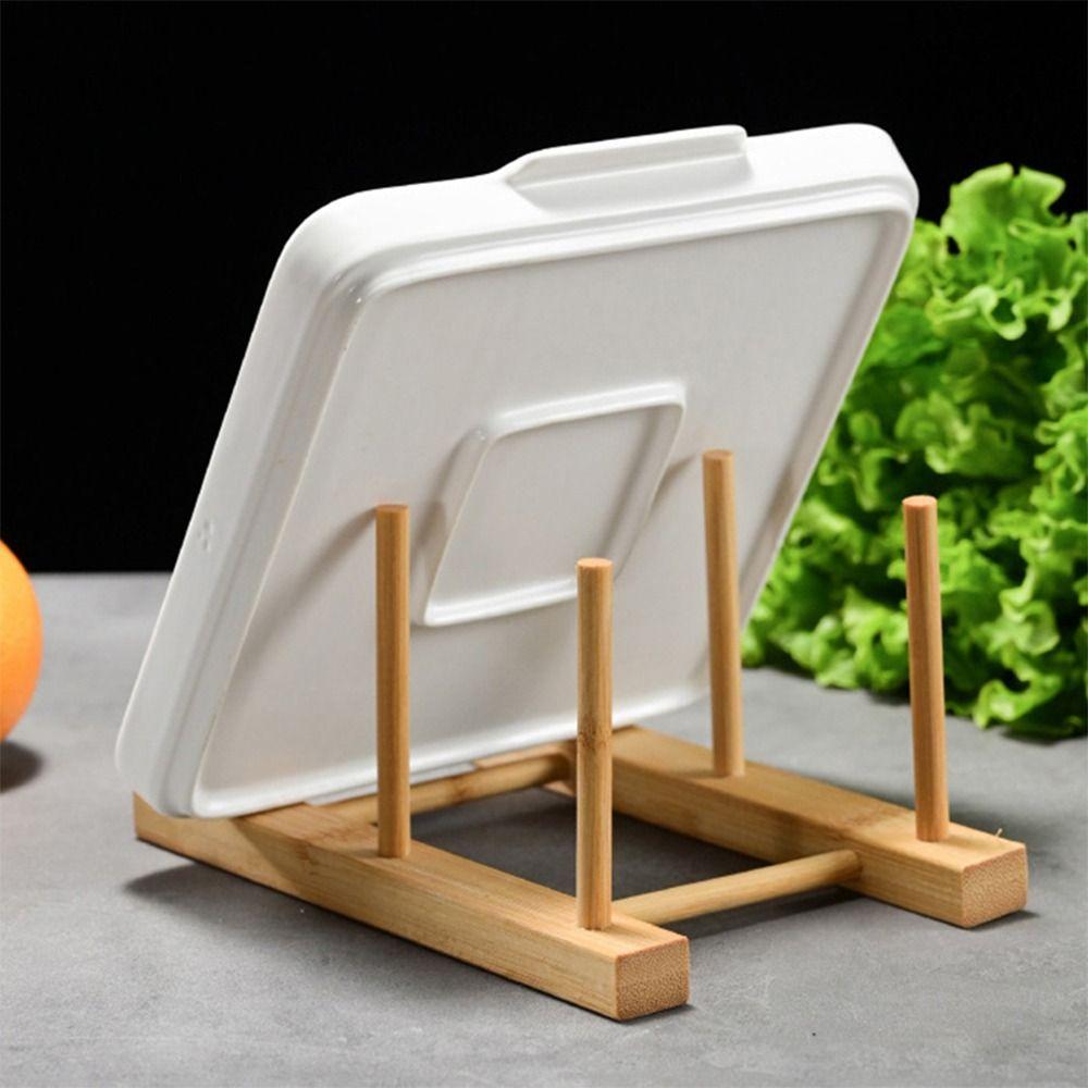 Multi Grid Design Dish Drainer Rack Wooden Pot Lid Holder Durable Kitchen Dishes Stand  Kitchen