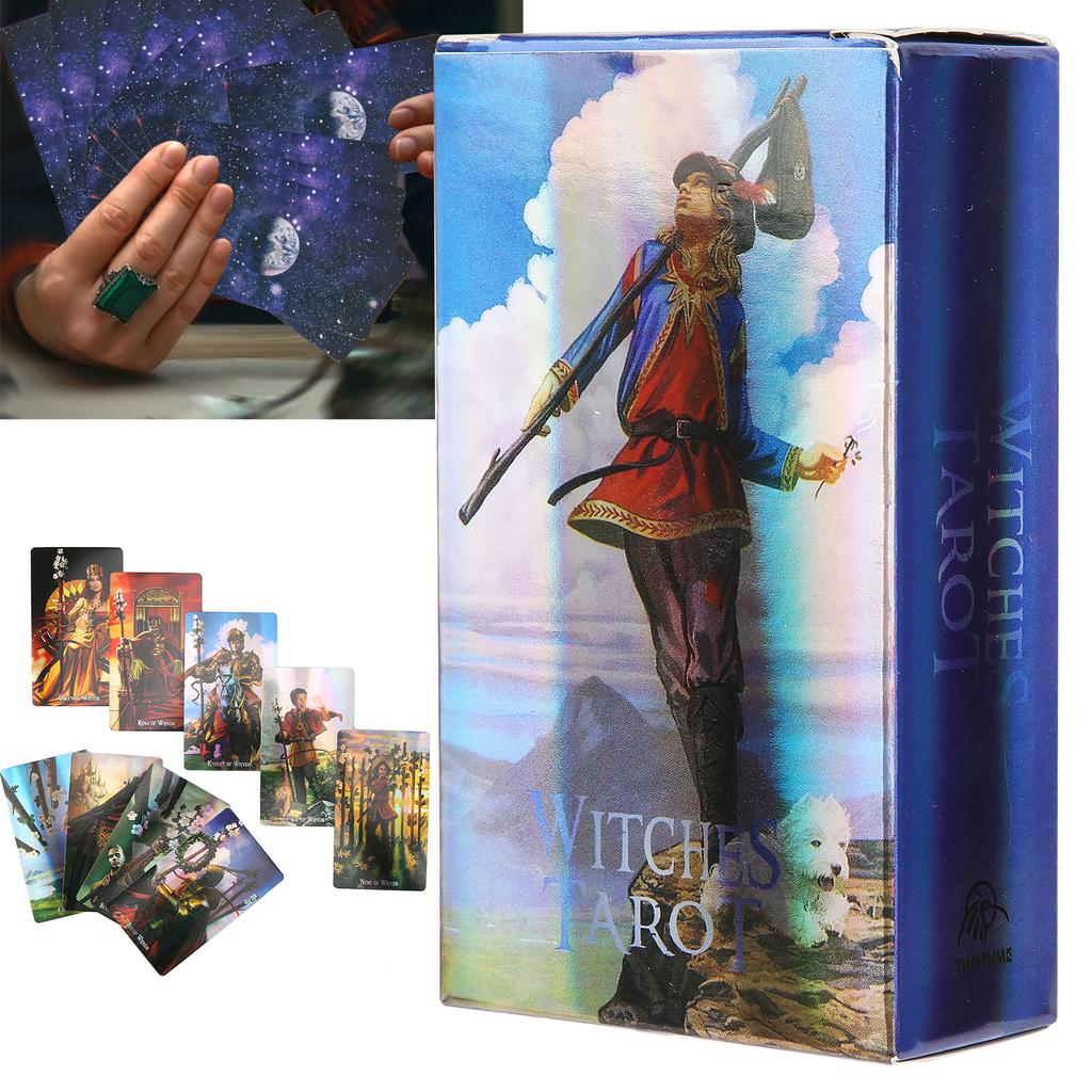 Witch Tarot Cards Deck Hologram Paper English Divination Card Interactive Board GameWitches Tarot