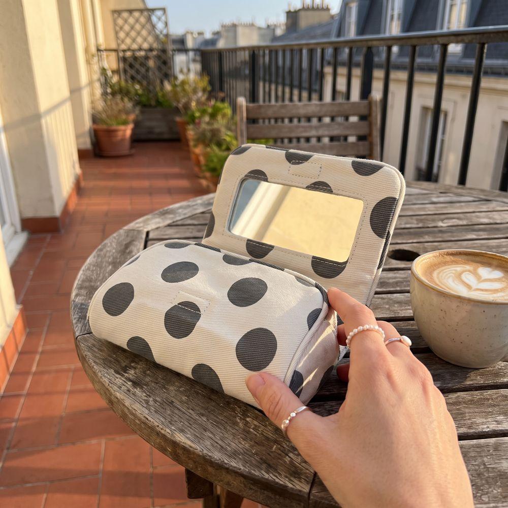 Large Capacity Canvas Polka Dot Cosmetic Bag Portable Small Item Bag Travel Organizer Bag Woman