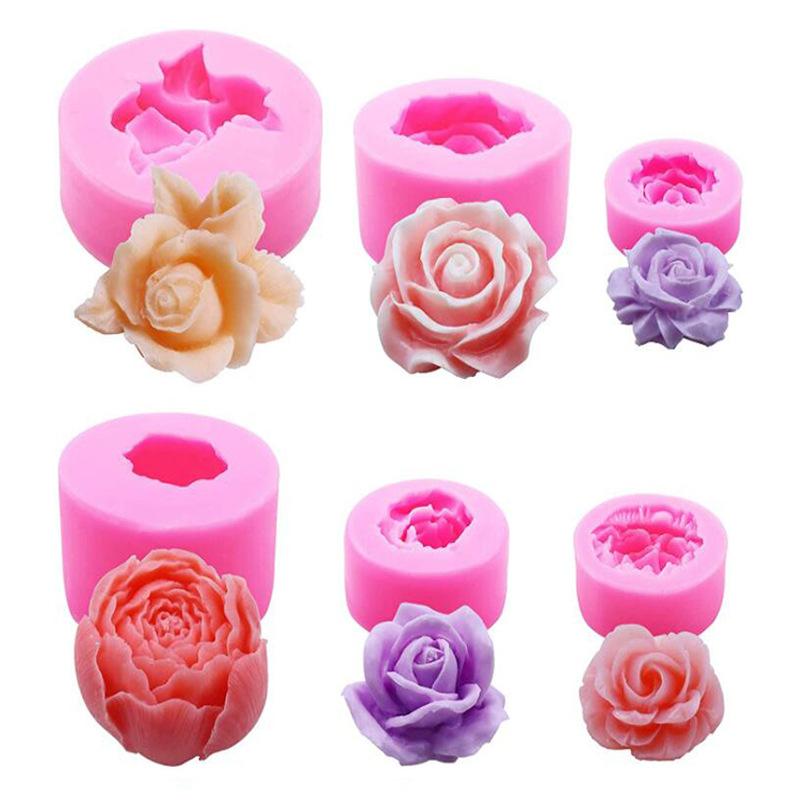 6pcs Creative Flower Rose Peony Rose Sugar Soft Clay Gypsum Cake Modeling Bean Paste Cake Silicone Mold Home Decoration Ornament