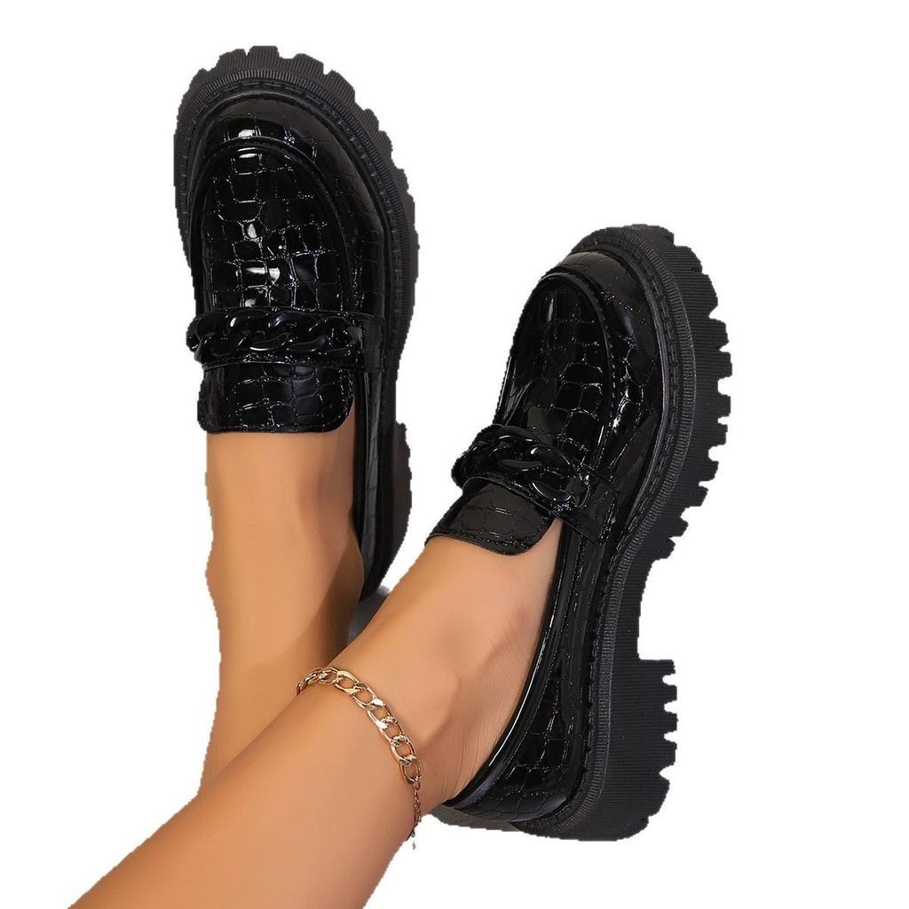 Big Yards Lefou Shoes Female Spring and Fall Round Head Single Shoes Female One Foot Stirrups Small Leather Shoes Female Youthful Women Shoes