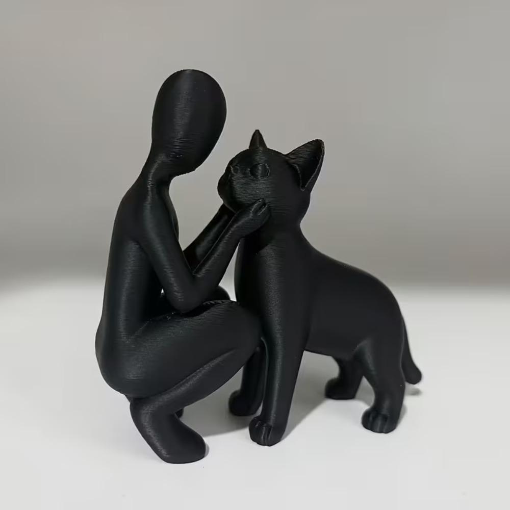 

Statue of Friendship Between Humans and Cats, Elegant and Warm Sculpture of Owners and Meows, Pet Enthusiast Friendship Ornament чорний