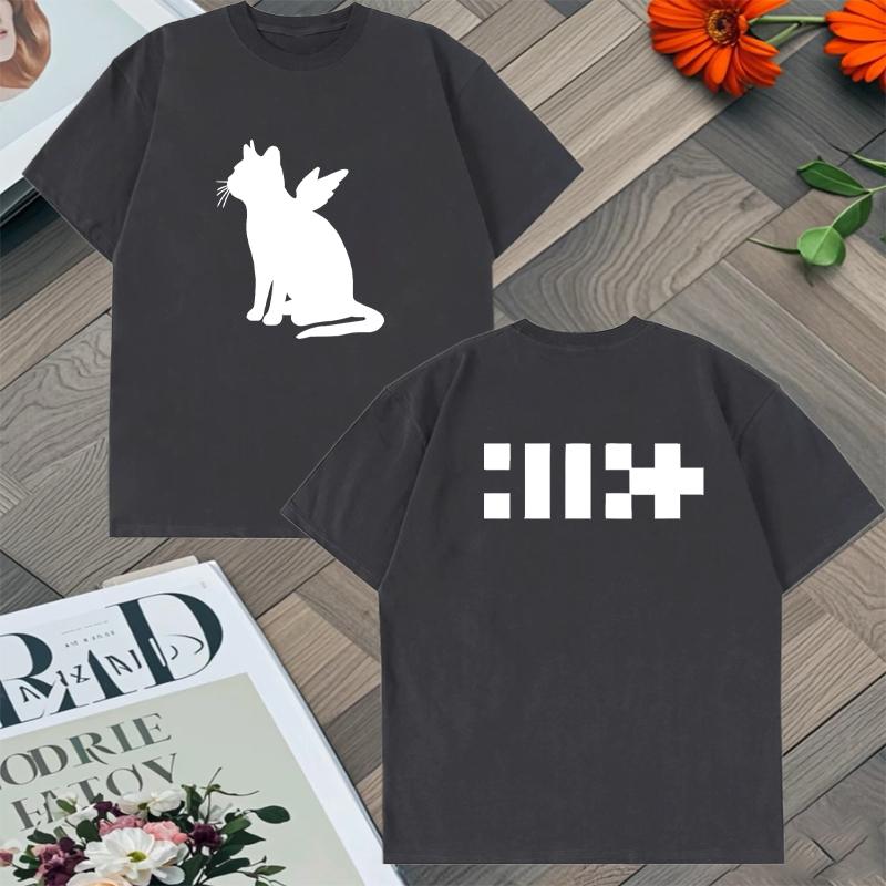 T-shirt Illit KPOP Girl Band associé à un album imprimé recto-verso style Gato Angel en coton coréen pour homme ample décontracté Y2K unisexe